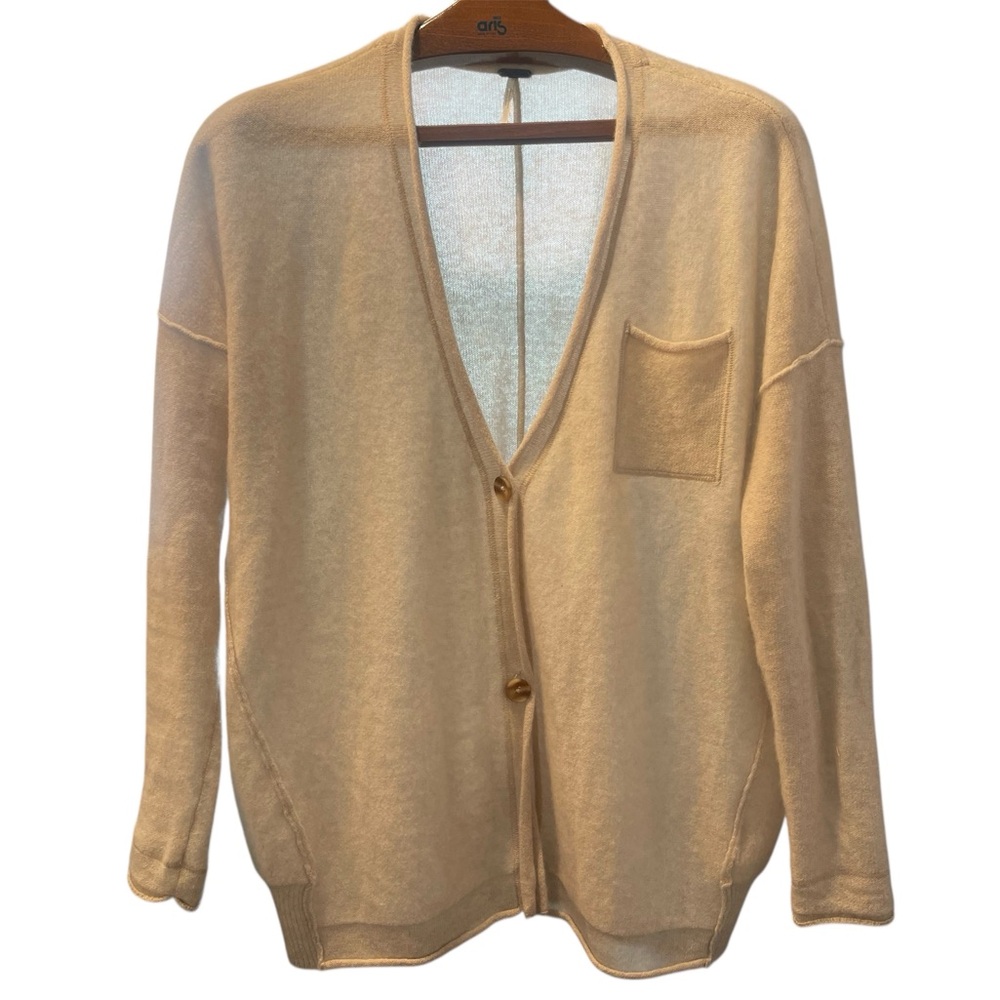 Free People Oversized Women's Beige 3-Button Cashmere Cardigan, Breast Pocket, S - Picture 3 of 11